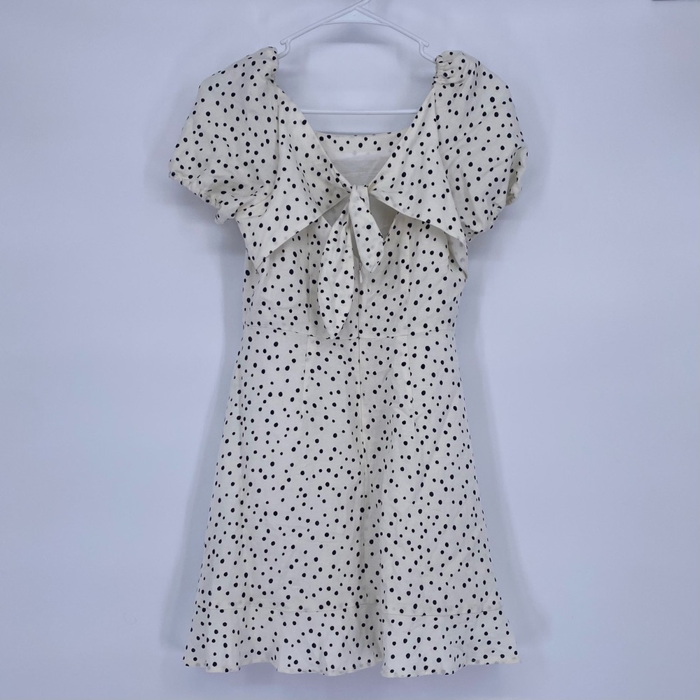 LOFT Black & White Polka Dot Puff Sleeve Back Tie Dress Size 4P